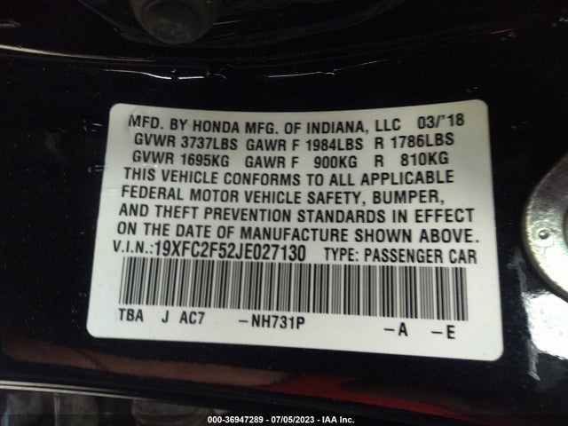 Honda Civic Sedan Lx 2018 19XFC2F52JE027130 Image 9