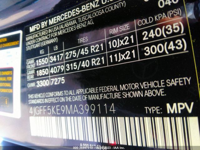 4JGFF5KE9MA399114 Mercedes-Benz Gls Gls 450