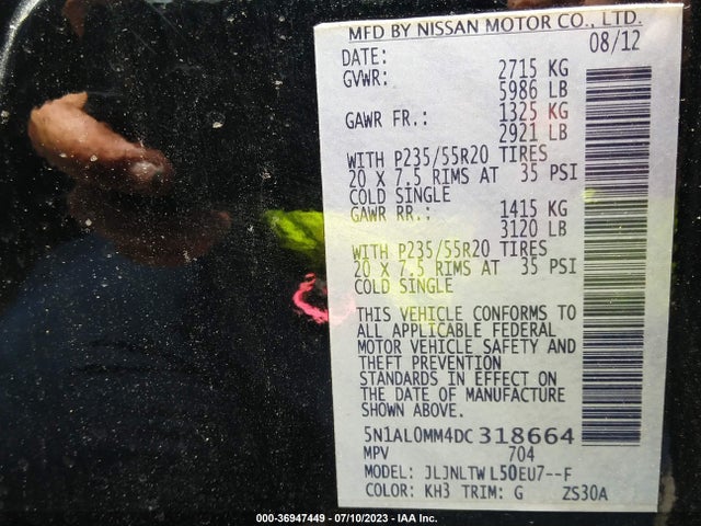 2013 INFINITI JX VIN: 5N1AL0MM4DC318664