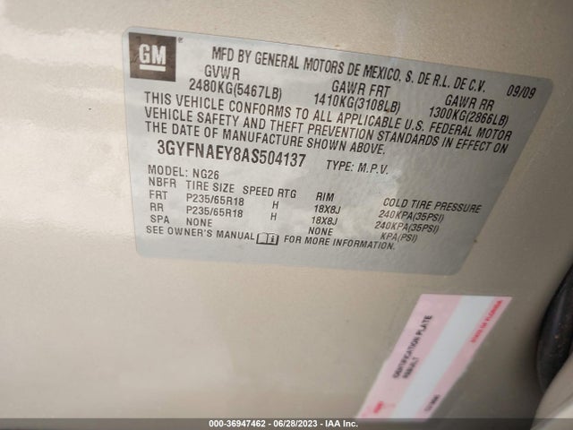 2010 CADILLAC SRX LUXURY COLLECTION VIN: 3GYFNAEY8AS504137
