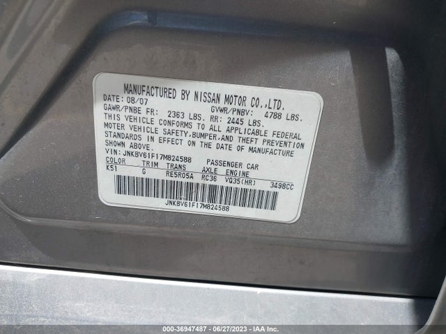 2007 INFINITI G35 SEDAN G35X VIN: JNKBV61F17M824588