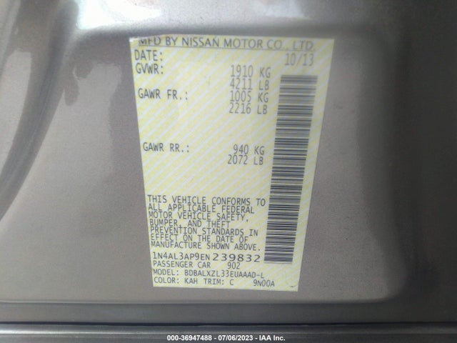2014 NISSAN ALTIMA 2.5 SL VIN: 1N4AL3AP9EN239832