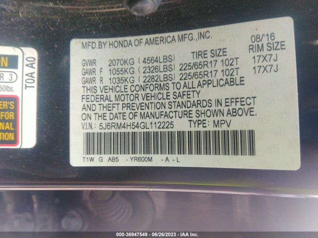 Honda CR-V EX 2016 5J6RM4H54GL112225 Image 9