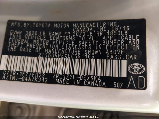 Toyota Corolla L/le/s/s Plus/le Plus 2016 2T1BURHEXGC691166 Image 15