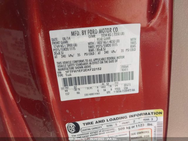 1FTFW1EF2EKF22152 Ford F-150 Xl/xlt/stx/fx4/lariat
