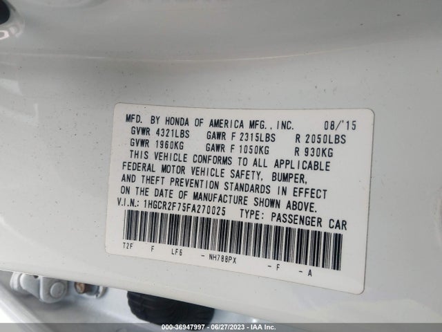 Honda Accord Sedan Ex 2015 1HGCR2F75FA270025 Image 9