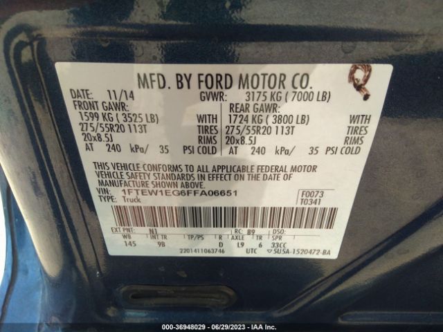 1FTEW1EG6FFA06651 Ford F-150 Xlt/xl/lariat/platinum