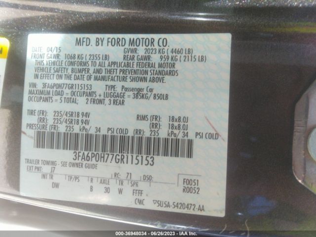 3FA6P0H77GR115153 Ford FUSION SE