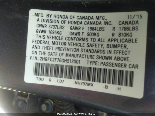 Honda Civic Sedan Ex 2016 2HGFC2F76GH512001 Image 9
