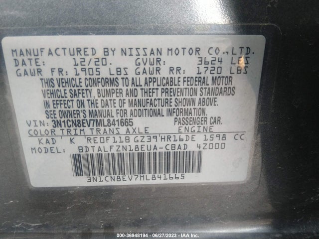 Nissan VERSA SV 2021 3N1CN8EV7ML841665 Image 9