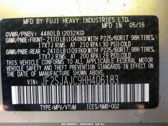 JF2SJAJC9HH406183 Subaru Forester Limited