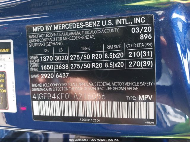 4JGFB4KE0LA216056 Mercedes-Benz Gle Gle 350
