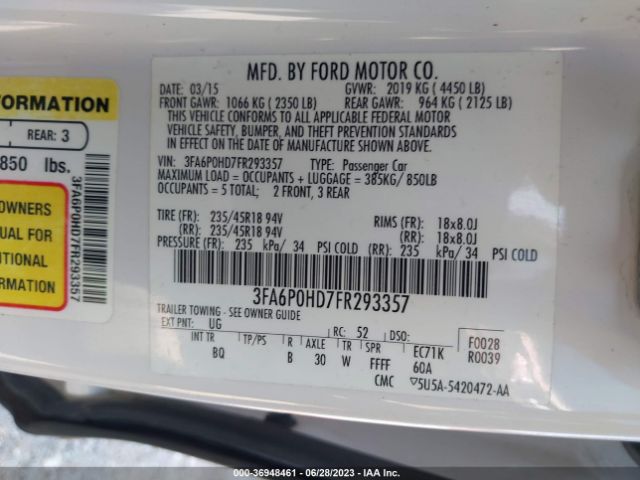 3FA6P0HD7FR293357 Ford FUSION SE