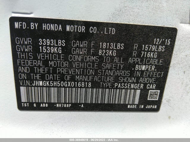 Honda FIT LX 2016 JHMGK5H50GX016818 Image 9