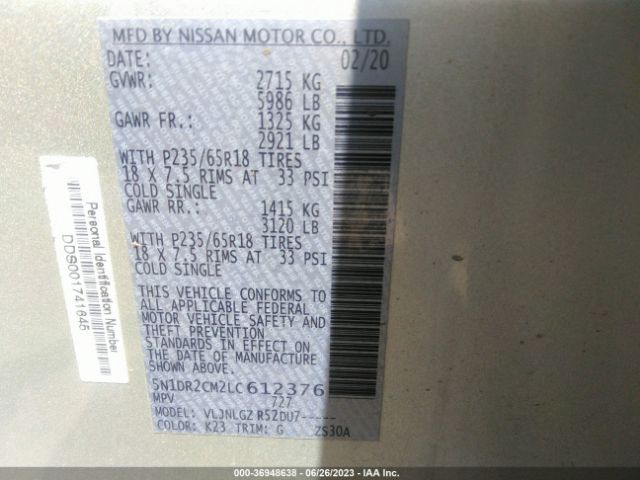 5N1DR2CM2LC612376 Nissan Pathfinder Sl