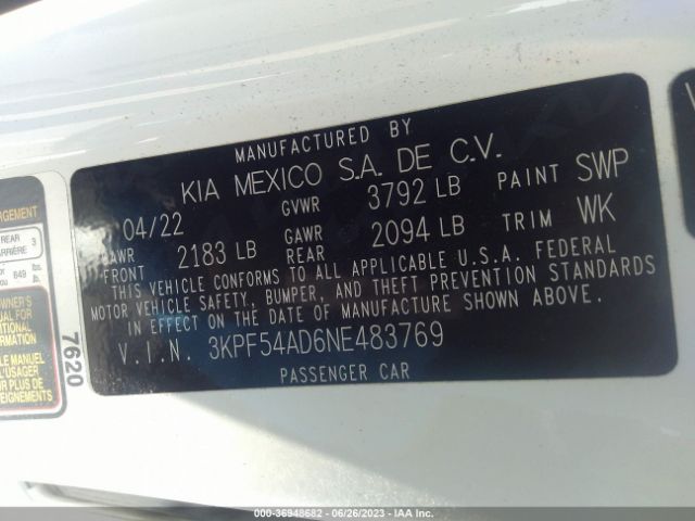 3KPF54AD6NE483769 KIA Forte Gt-line