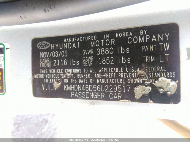2006 HYUNDAI ELANTRA GLS/LIMITED VIN: KMHDN46D56U229517