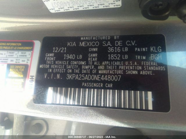 3KPA25AD0NE448007 KIA Rio 5-door S