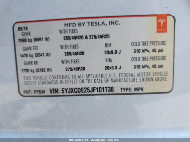 5YJXCDE25JF101738 Tesla Model X 75d/100d/p100d