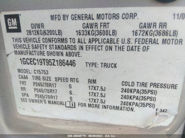 2005 CHEVROLET SILVERADO 1500 LS VIN: 1GCEC19T95Z186446