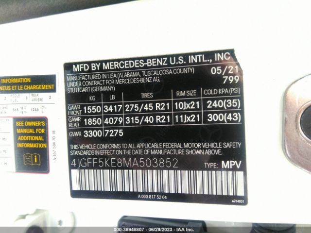 4JGFF5KE8MA503852 Mercedes-Benz Gls Gls 450