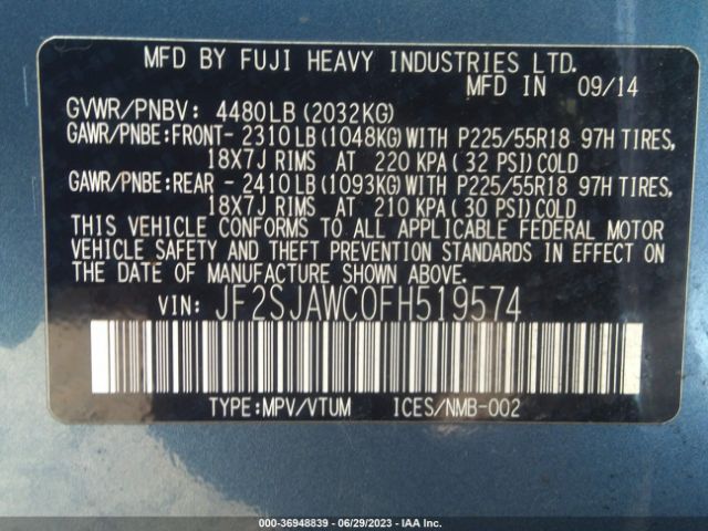 JF2SJAWC0FH519574 Subaru Forester 2.5i Touring