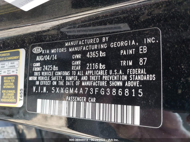 KIA Optima Lx 2015 5XXGM4A73FG386815 Image 9