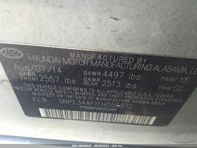 Hyundai Sonata 2.4l Limited 2015 5NPE34AF1FH056872 Image 15