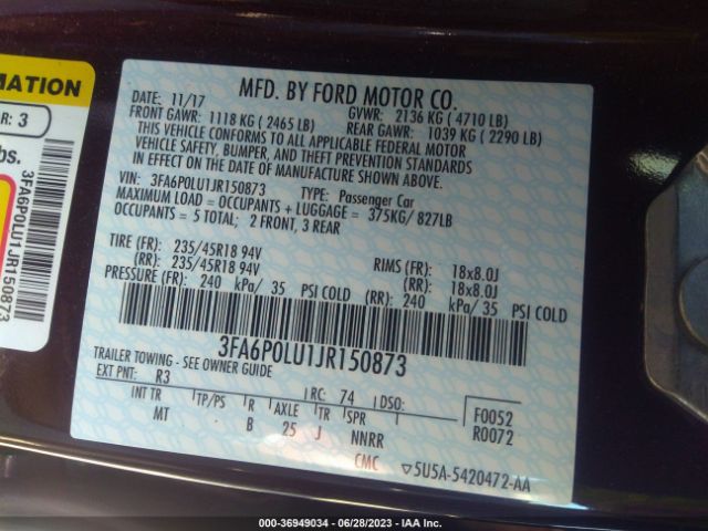 3FA6P0LU1JR150873 Ford Fusion Hybrid Se