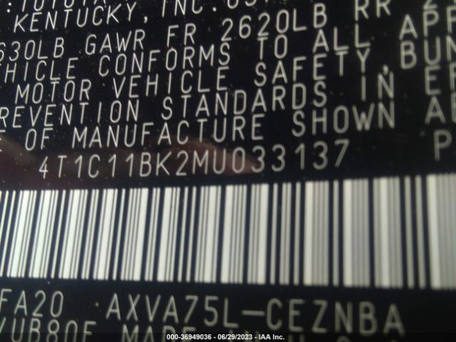 4T1C11BK2MU033137 Toyota CAMRY LE