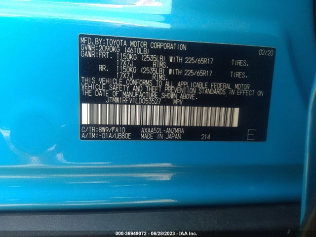 2020 TOYOTA RAV4 XLE VIN: JTMW1RFV1LD053527