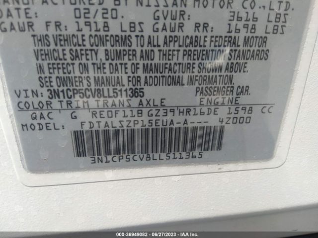 3N1CP5CV8LL511365 Nissan KICKS SV
