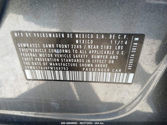 3VWD17AJ6FM269752 Volkswagen Jetta Sedan 1.8t Se