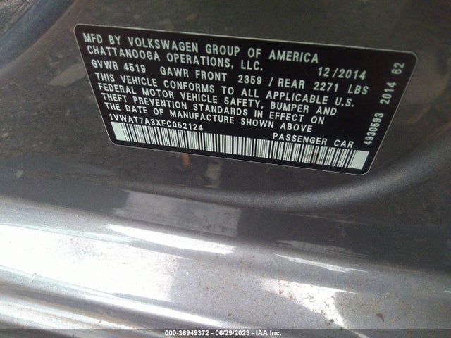 1VWAT7A3XFC052124 Volkswagen Passat 1.8t Wolfsburg Ed