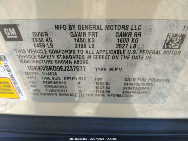 1GKKVSKD9EJ237677 GMC ACADIA SLT
