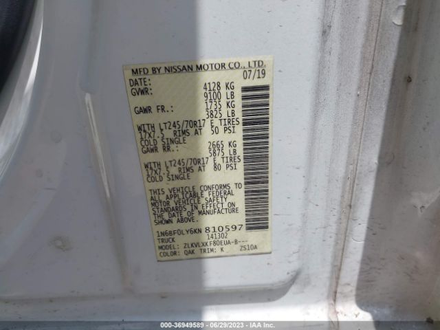 1N6BF0LY6KN810597 Nissan Nv Cargo Sv