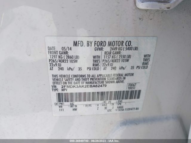 2FMDK3AK2EBA62479 Ford EDGE SPORT