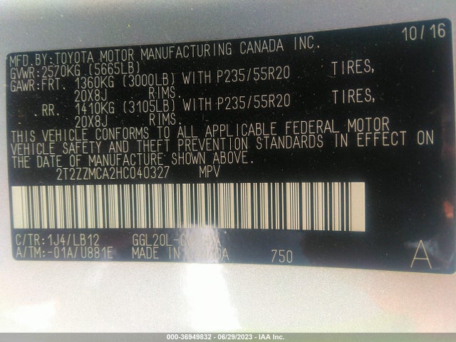 2T2ZZMCA2HC040327 Lexus Rx Rx 350