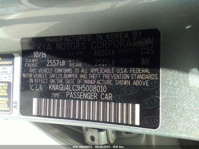 KNAGU4LC3H5008010 KIA Optima Hybrid Ex