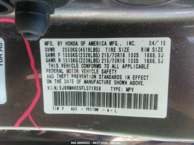 Honda CR-V LX 2015 5J6RM4H35FL071908 Image 9