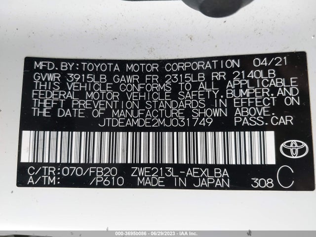 Toyota Corolla Hybrid Le 2021 JTDEAMDE2MJ031749 Image 9