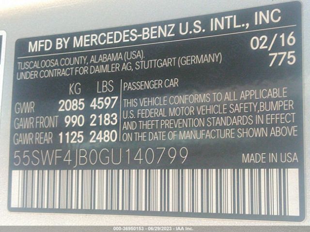 55SWF4JB0GU140799 Mercedes-Benz C-class C 300
