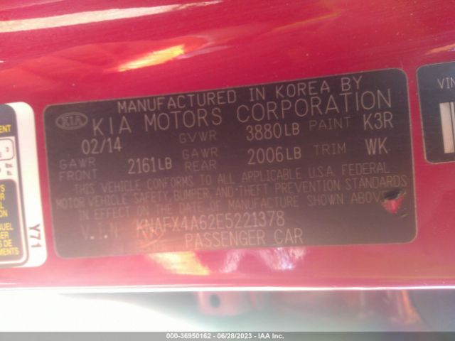 KNAFX4A62E5221378 KIA FORTE LX