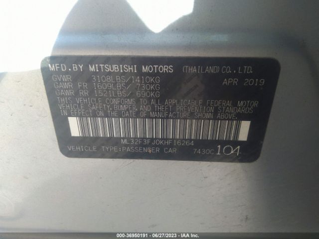 2019 MITSUBISHI MIRAGE G4 ES/RF VIN: ML32F3FJ0KHF16264