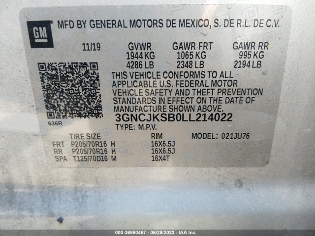 Chevrolet TRAX LS 2020 3GNCJKSB0LL214022 Image 9
