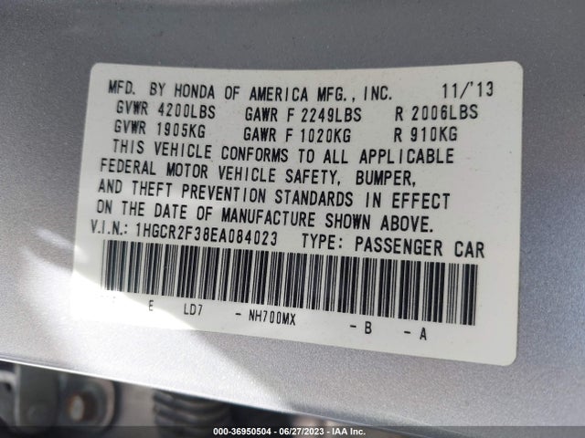 Honda Accord Sedan Lx 2014 1HGCR2F38EA084023 Image 9