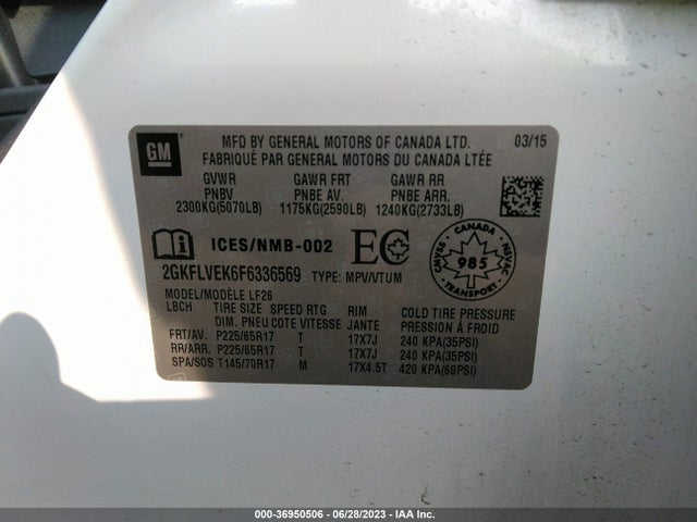 GMC Terrain Sle-1 2015 2GKFLVEK6F6336569 Image 9