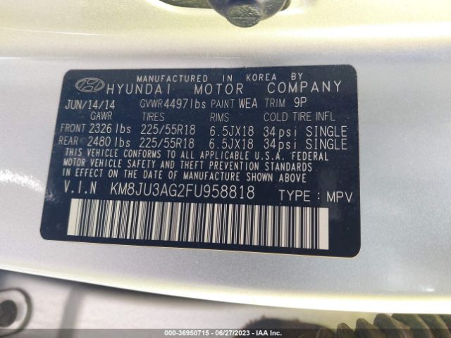 Hyundai Tucson Limited 2015 KM8JU3AG2FU958818 Image 9