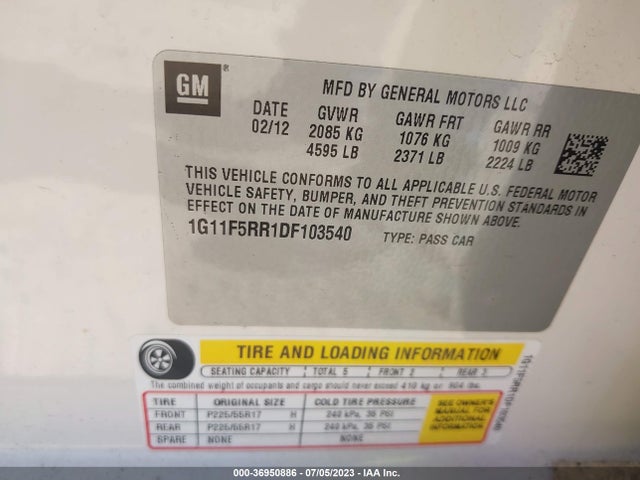 2013 CHEVROLET MALIBU ECO VIN: 1G11F5RR1DF103540
