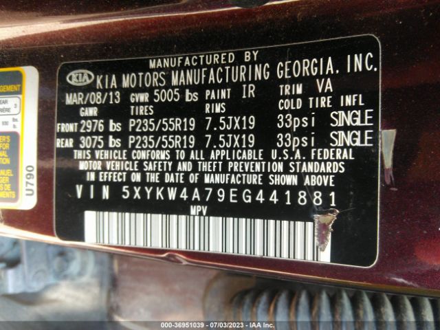 5XYKW4A79EG441881 KIA SORENTO SX